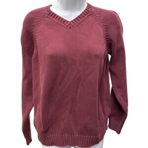 VTG 90s Lands End Drifter Sweater 100% Cotton Red V Neck Sweater Pullover Knit